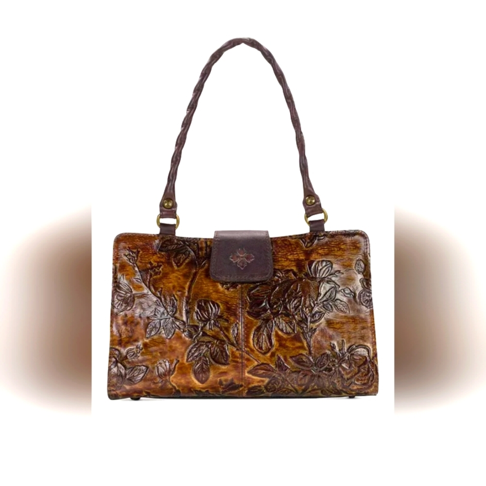 Patricia Nash Brown Embossed Floral Leather Satchel